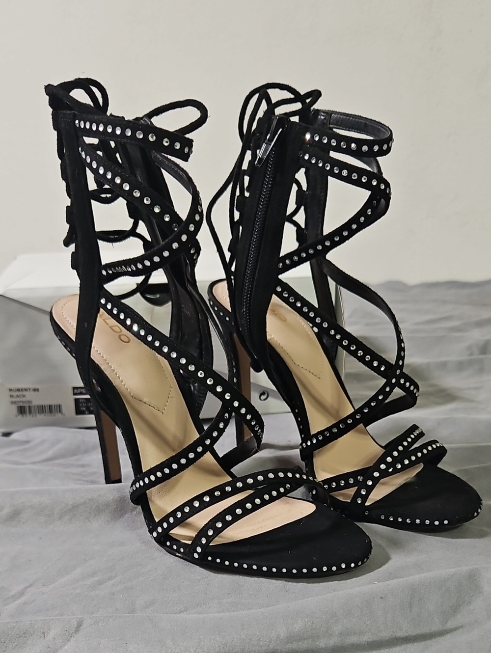 Aldo Black Studded Lace-Up High Heel Sandals